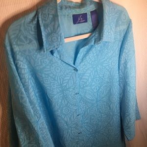 JH Collectibles | Women’s Sky Blue Sheer Tropical Pattern Button Down Blouse